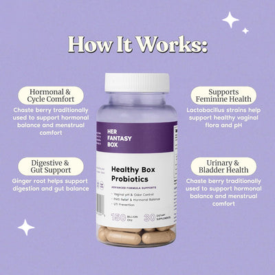 Her Fantasy Box | Healthy Box | Vaginal Probiotics for Women – Prebiotics + Advanced Lactobacillus Blend – Hormonal Balance, PMS Relief – Feminine Health Support with Cranberry & D-Mannose
